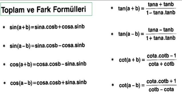 Trigonometri Toplam ve Fark Formülleri Nelerdir?